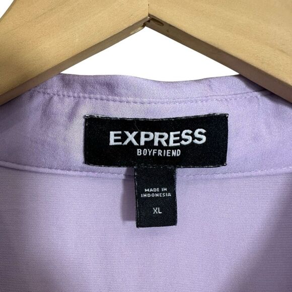 Express Lilac Satin Boyfrined Oversized Button Down Shirt, XL - Picture 4 of 7